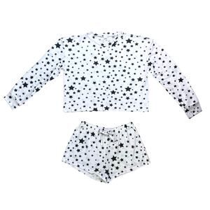 Long Sleeve Crew Neck Top & Shorts Set White & Navy Blue Star Print Size Medium